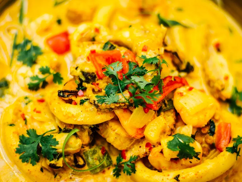 A seafood curry with octopus