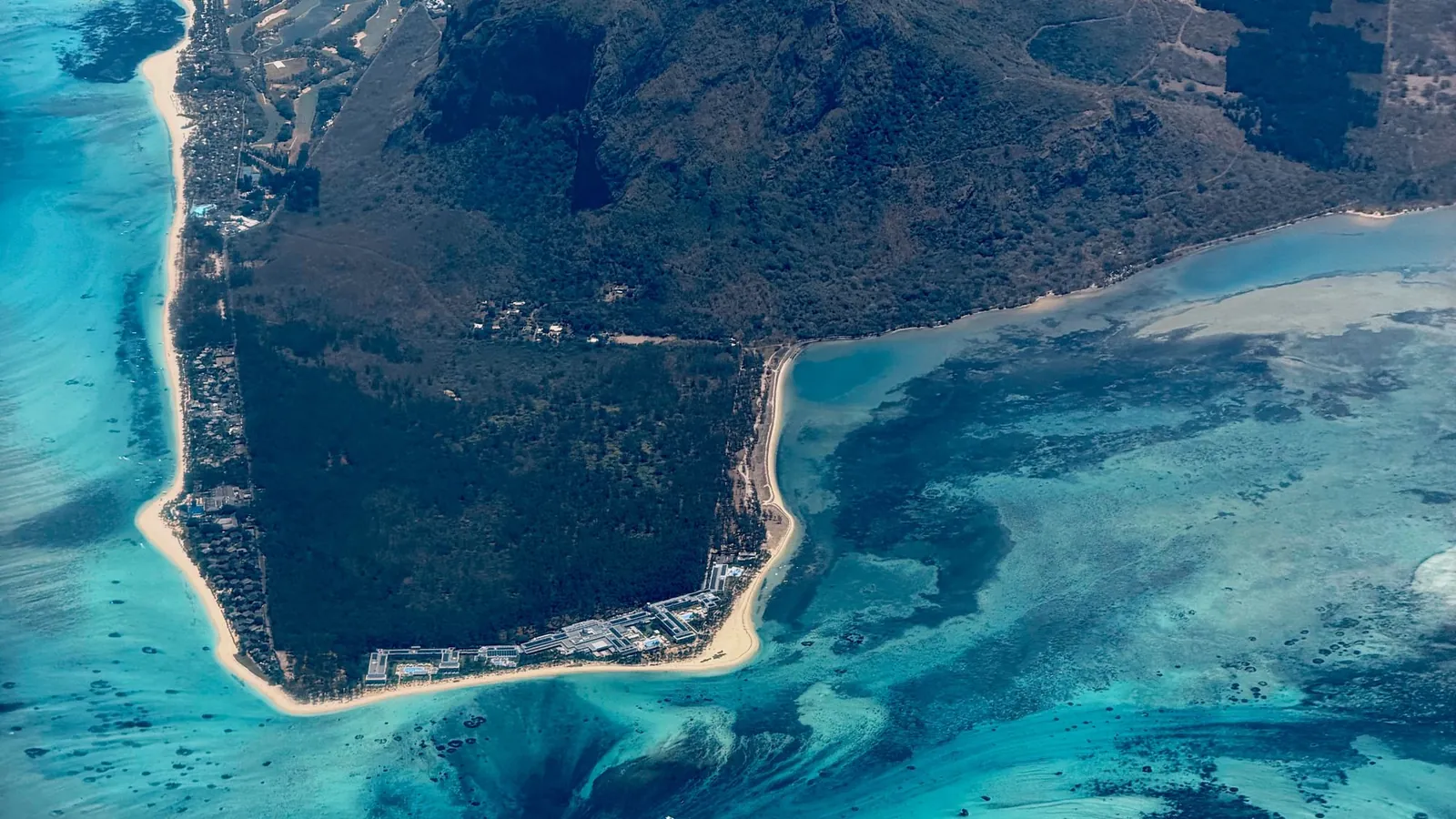 Luftaufnahme des Le Morne Brabant und seiner Lagune, Mauritius