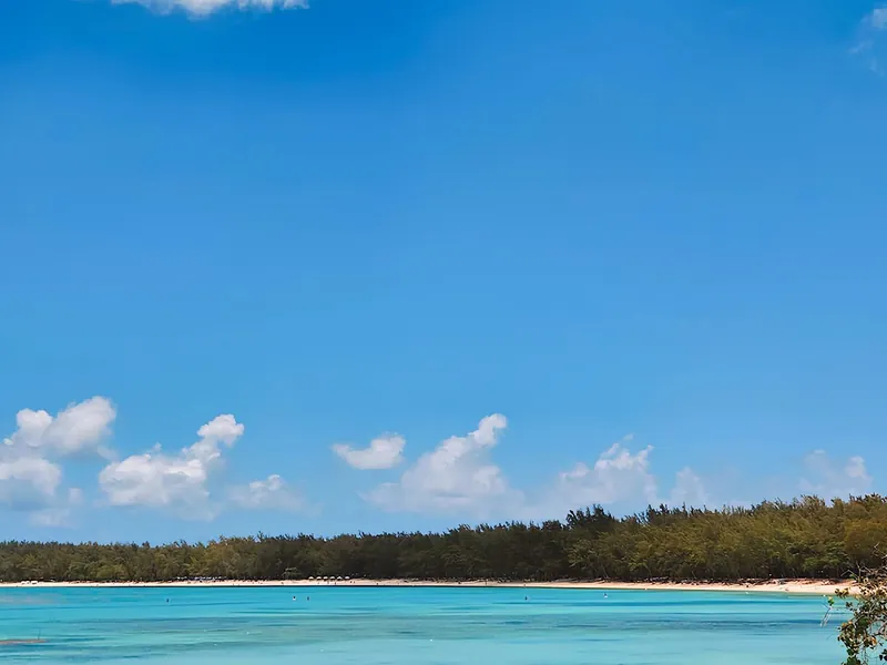 Tropischer Strand mit klarem, blauem Wasser